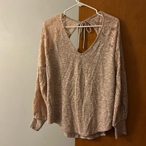 Maurices pink shirt with lace sleeves size large